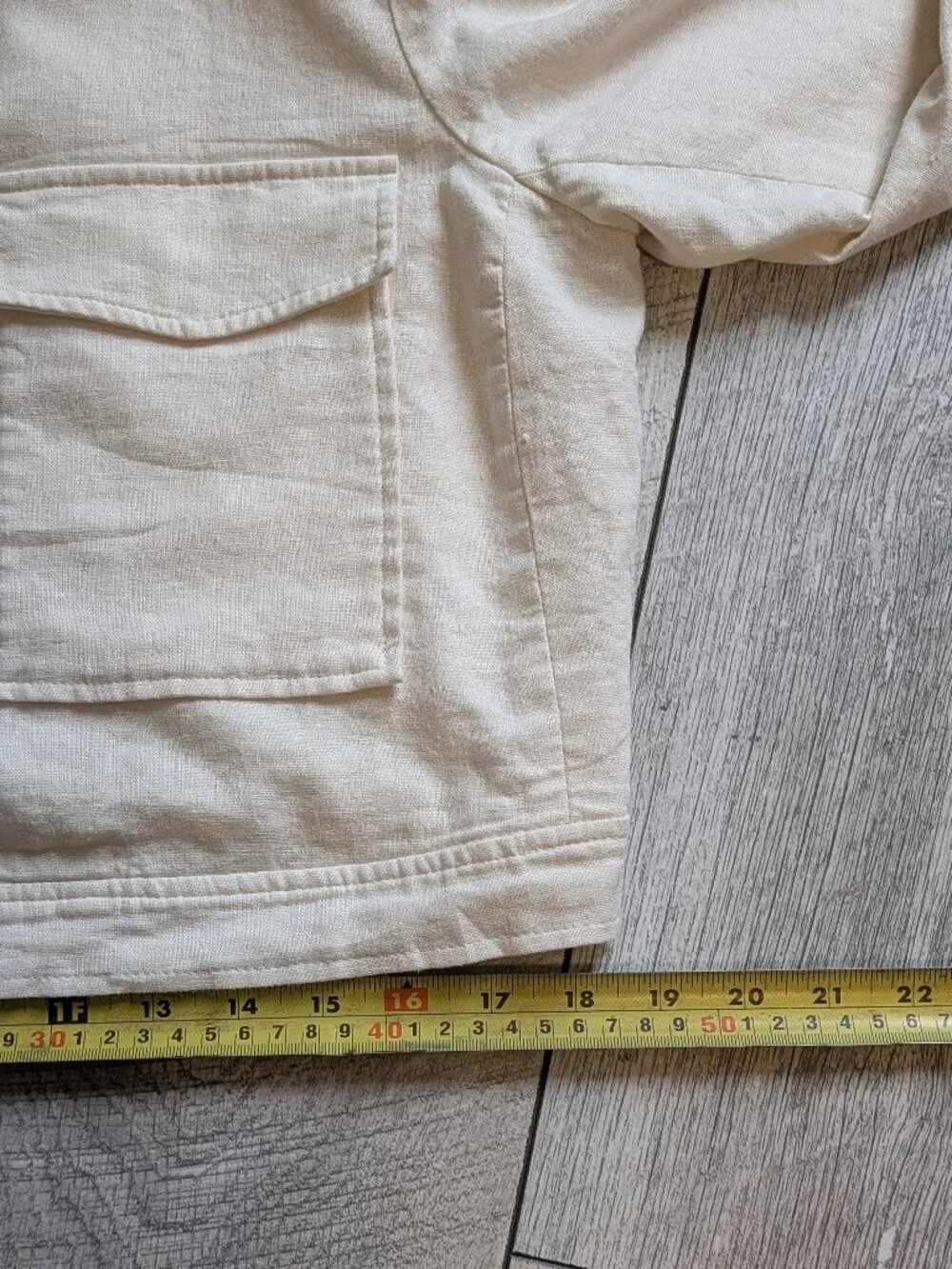 Rachel Zoe Cream Linen Cropped Utility Jacket Button Front Minimalist Chic M - Picture 11 of 12